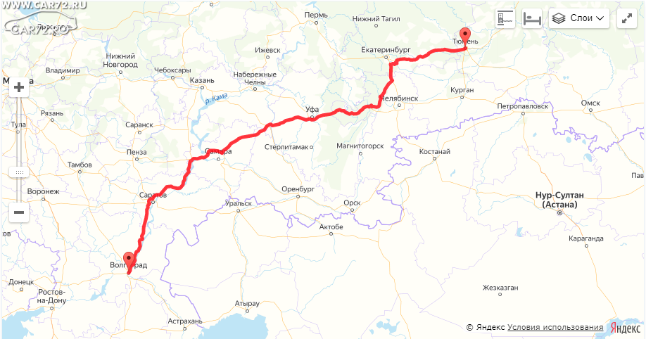 Тюмень оренбург маршрут на машине карта