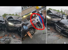 Пьяный на Volkswagen Touareg протаранил ДВА BMW и стену дома 